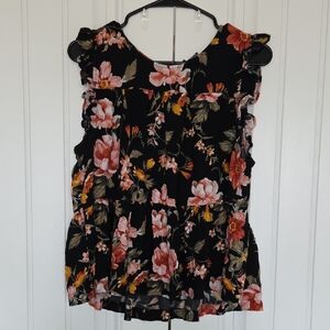 American Eagle Outfitters Floral Ruffle Blouse - Black and Pink